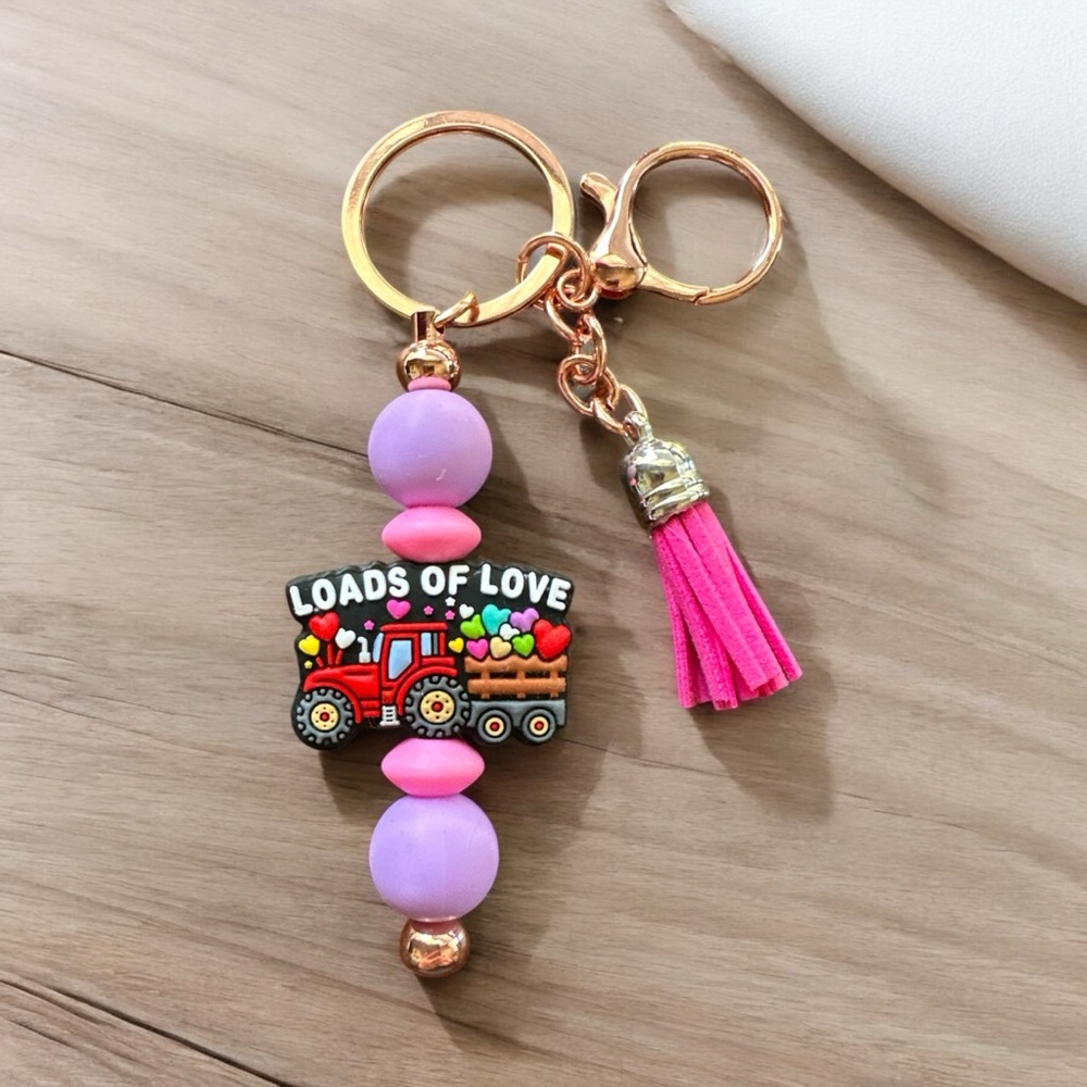 Silicone Loads of Love Bead Keychain with Tassel